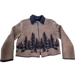 Cozy Brown Teddy Jacket with Black Forest Design